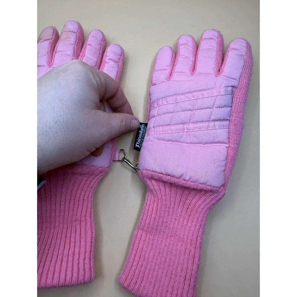 Vintage Pink Quilted Thinsulate Gloves Soft Winter Warm Size Small